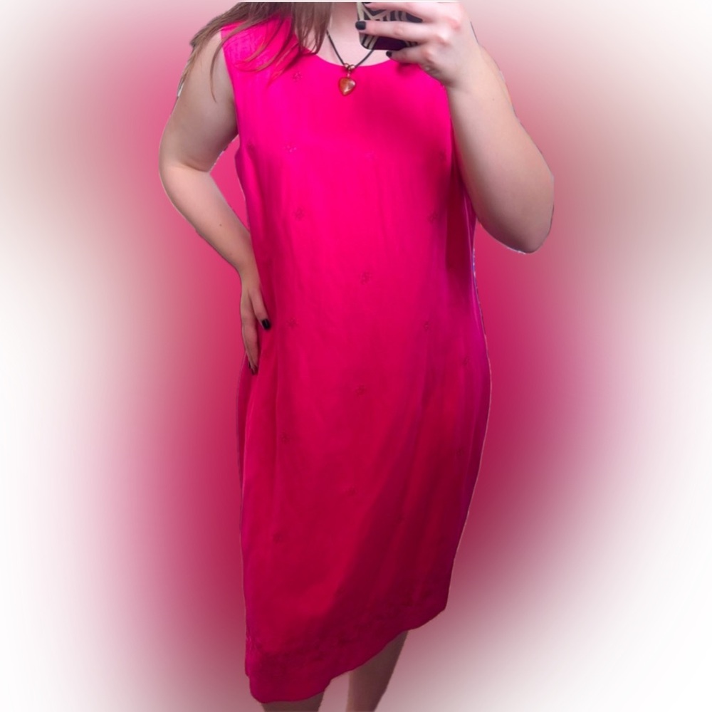 Vintage Donna Ricco Hot Pink Shift Dress, Size 14, Buttons Up Back, Fully Lined